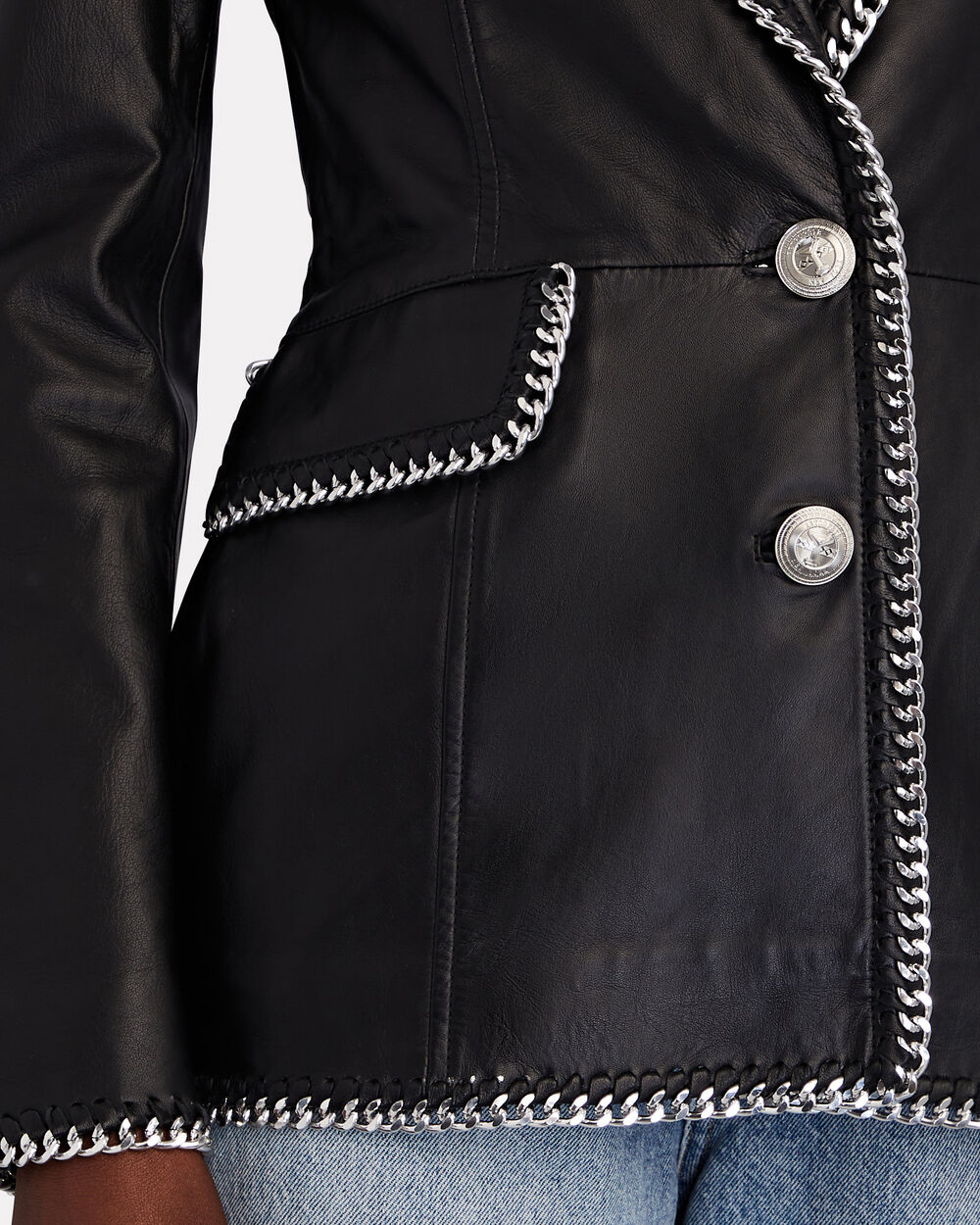 Retrofête Fulton Chain-Trimmed Leather Blazer In Black
