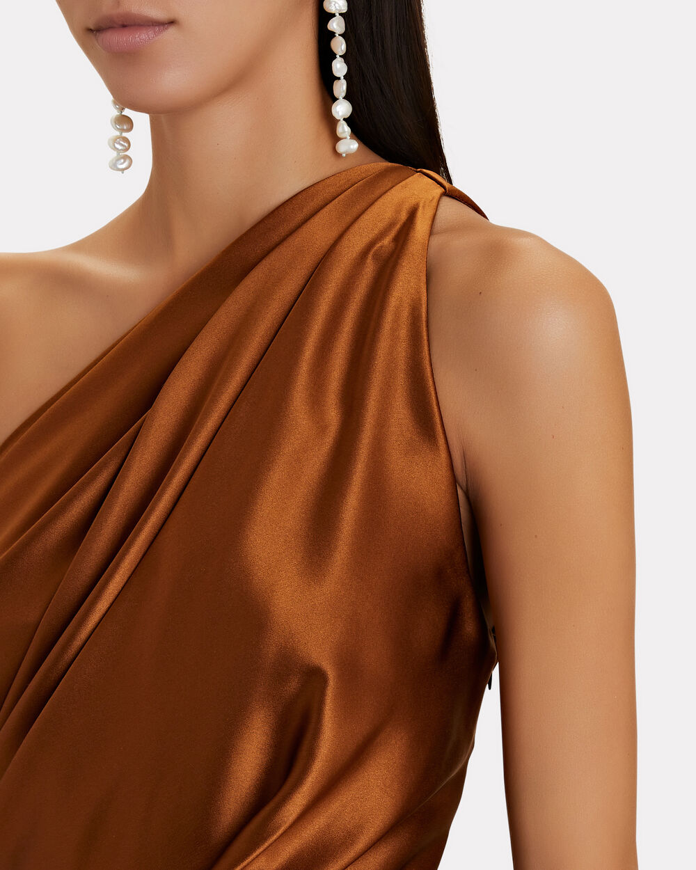 Draped one-shoulder silk top in orange - The Sei