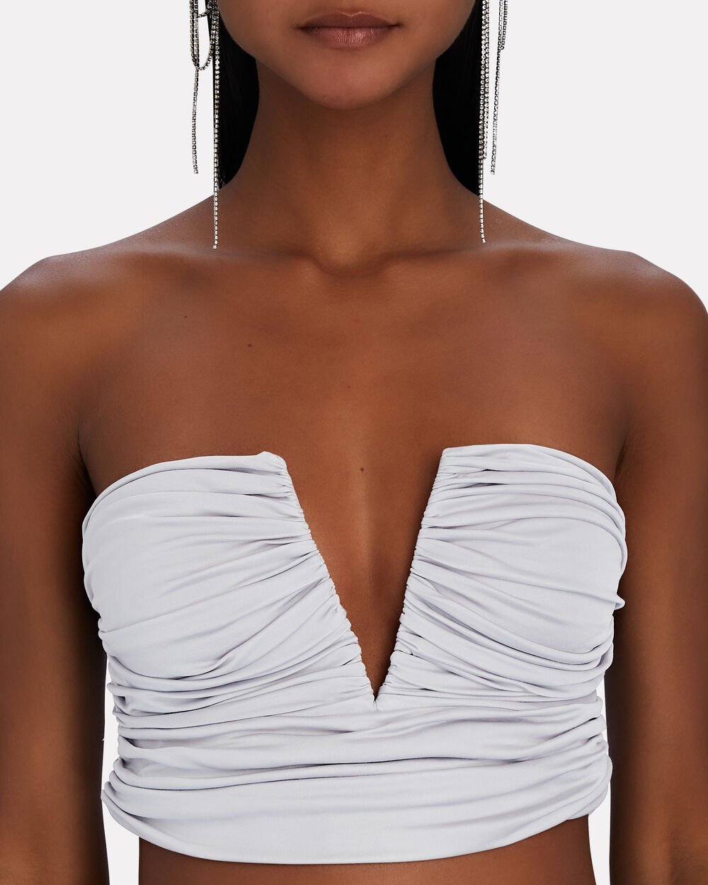 Sesis Strapless Ruched Jersey Crop Top