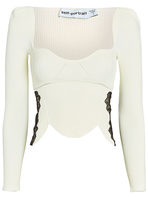 Lace-Trimmed Rib Knit Top