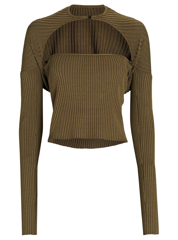 Clasp Cut-Out Rib Knit Top