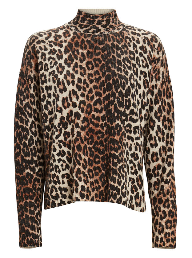 Leopard Printed Mock Neck Sweater