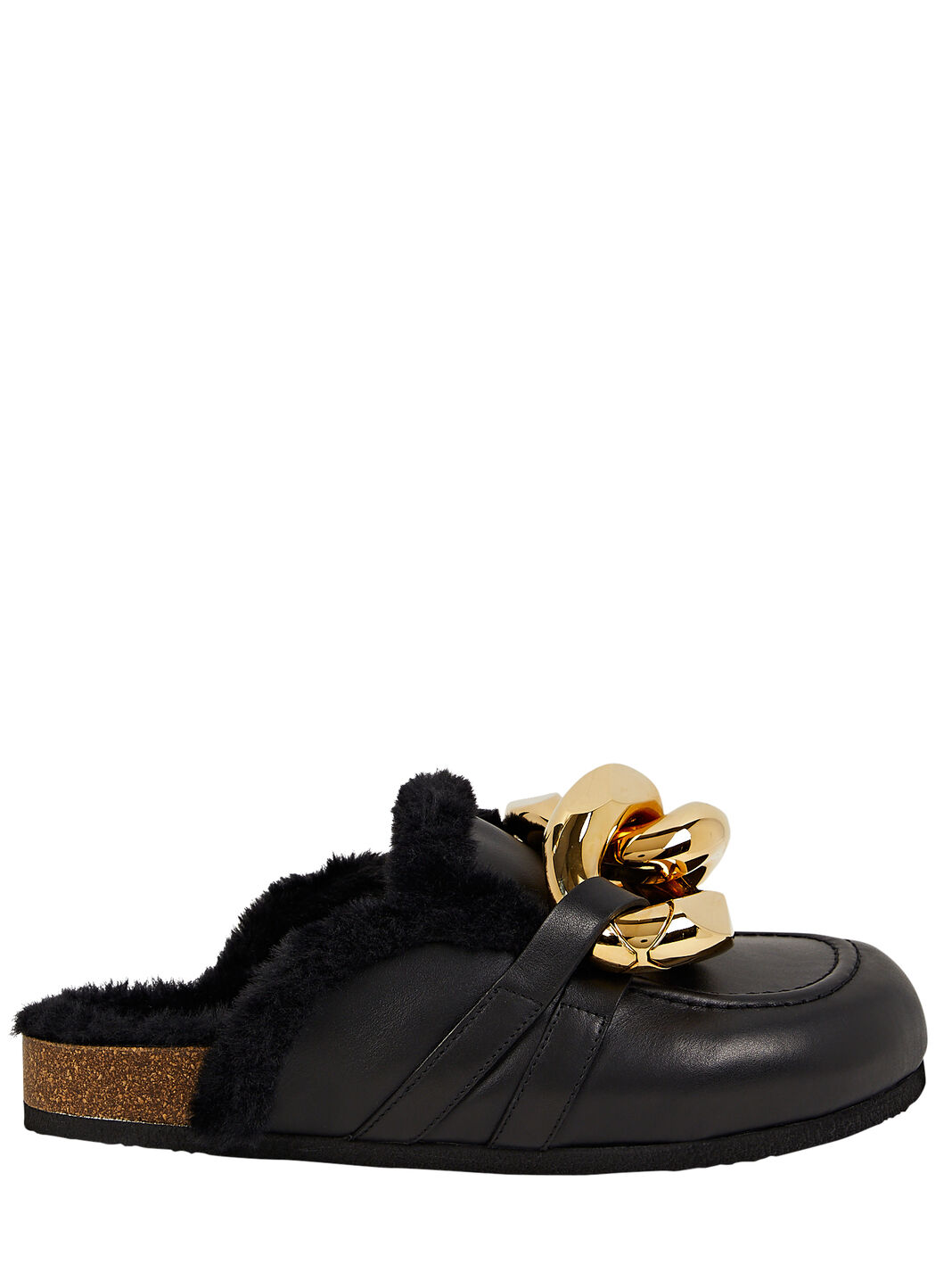 Chain Shearling-Lined Leather Loafers