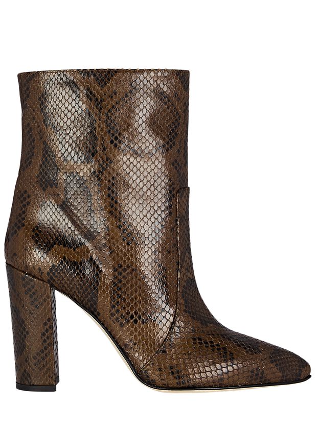 Python-Embossed Leather Ankle Boots