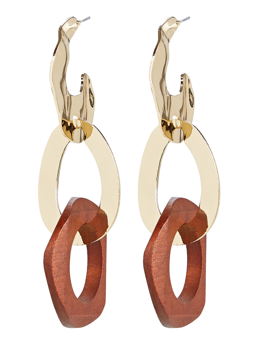 Oval Wood Link Drop Earrings