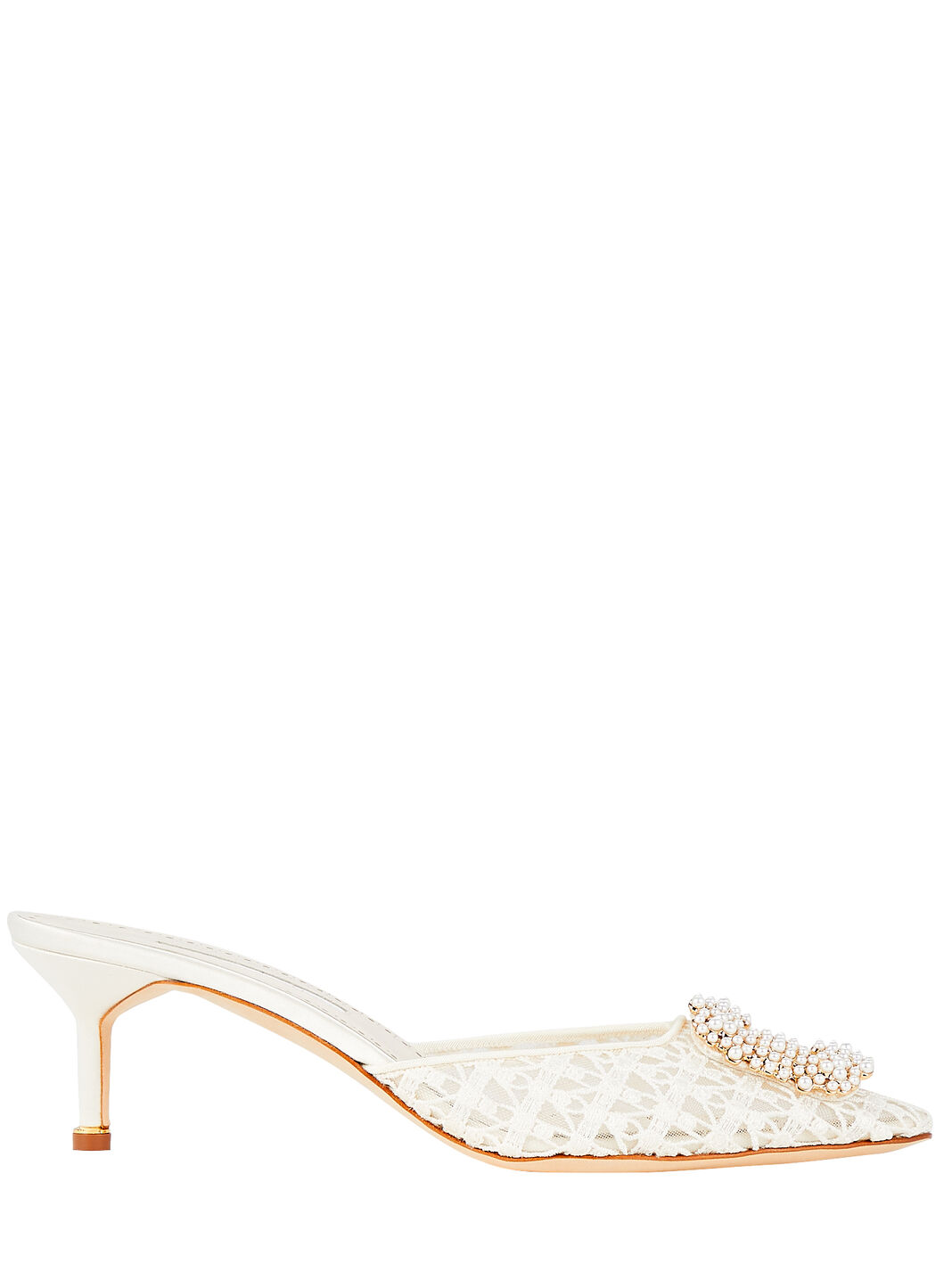Hangisi 70 Pearl-Embellished Lace Mules