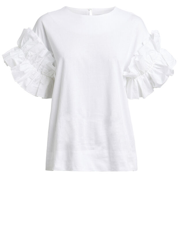 Ruffle Sleeve Cotton T-Shirt