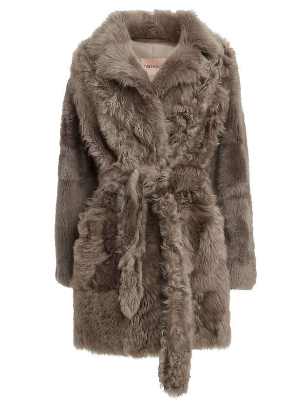 Belted Curly Shearling Coat