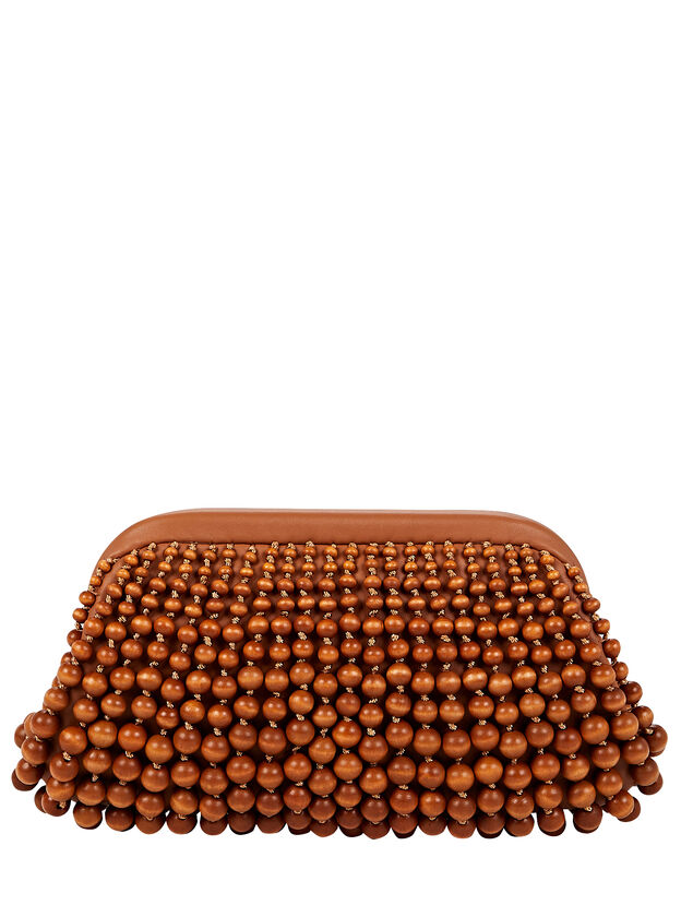 Nia Wooden Beaded Leather Clutch