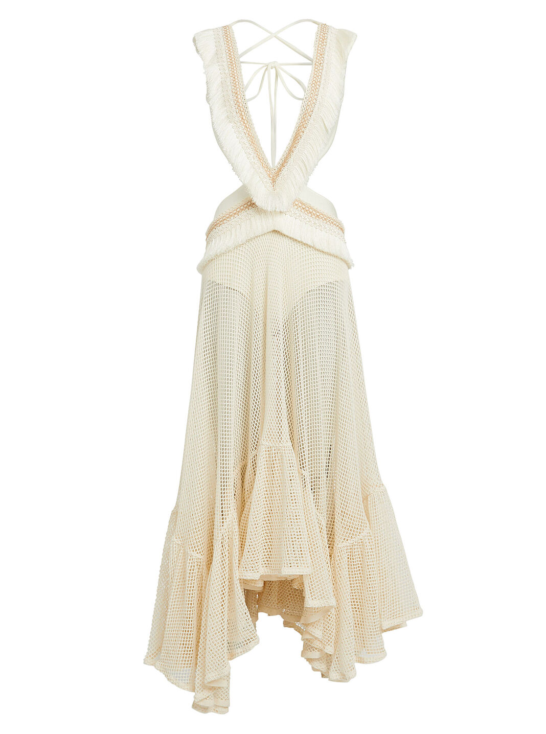 Patbo Draped Fringe Maxi Dress in White - Size L