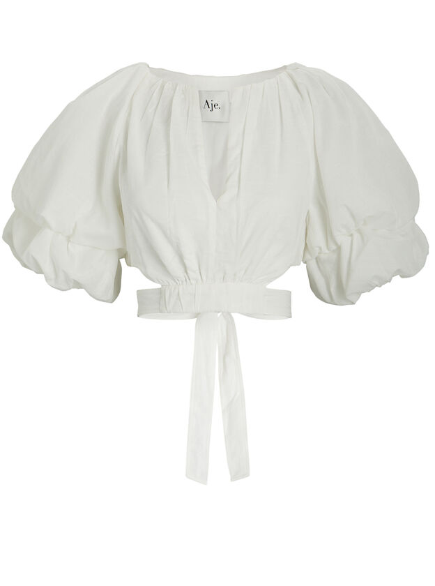 Impression Puff Sleeve Cotton-Voile Top