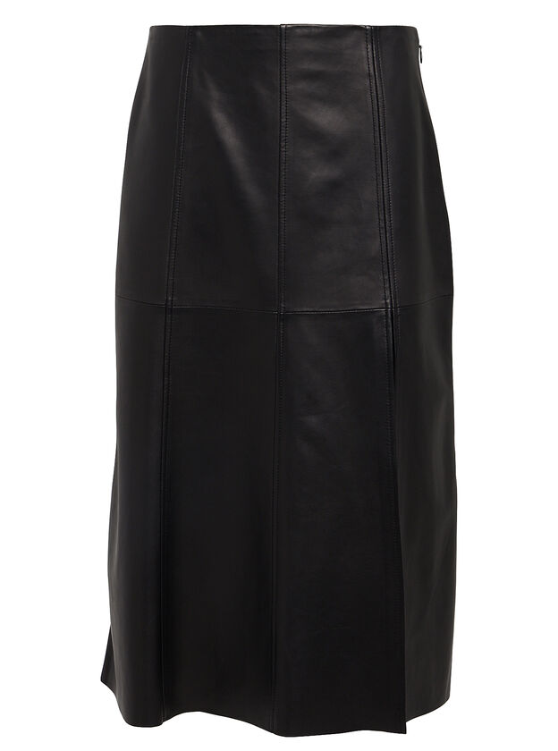 Paneled Leather Midi Skirt