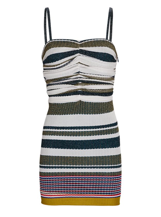 Ruched Sleeveless Stripe Knit Dress