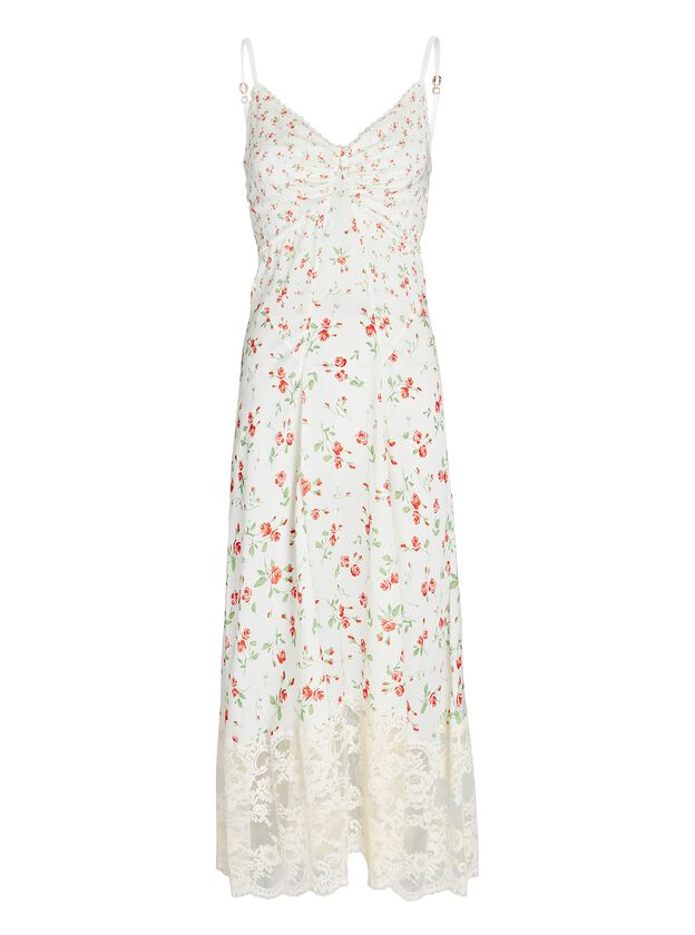 Lace-Trimmed Floral Slip Dress