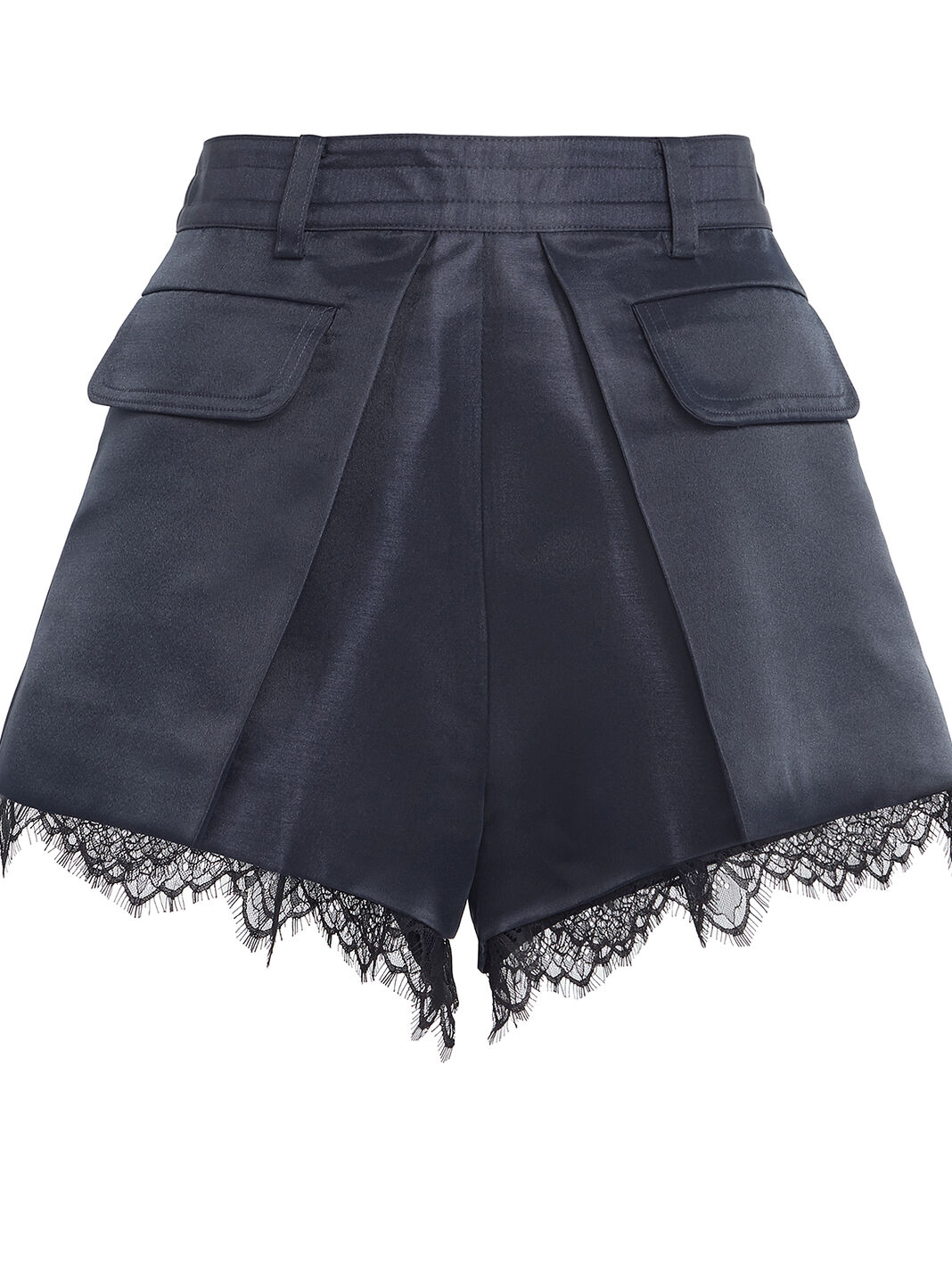Lace-Trimmed Pleated Crepe Shorts
