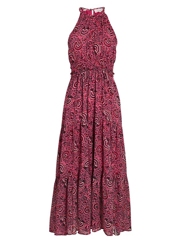 Elara Tiered Printed Silk Midi Dress