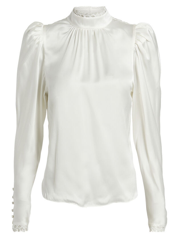 Lace-Trimmed Silk Charmeuse Blouse