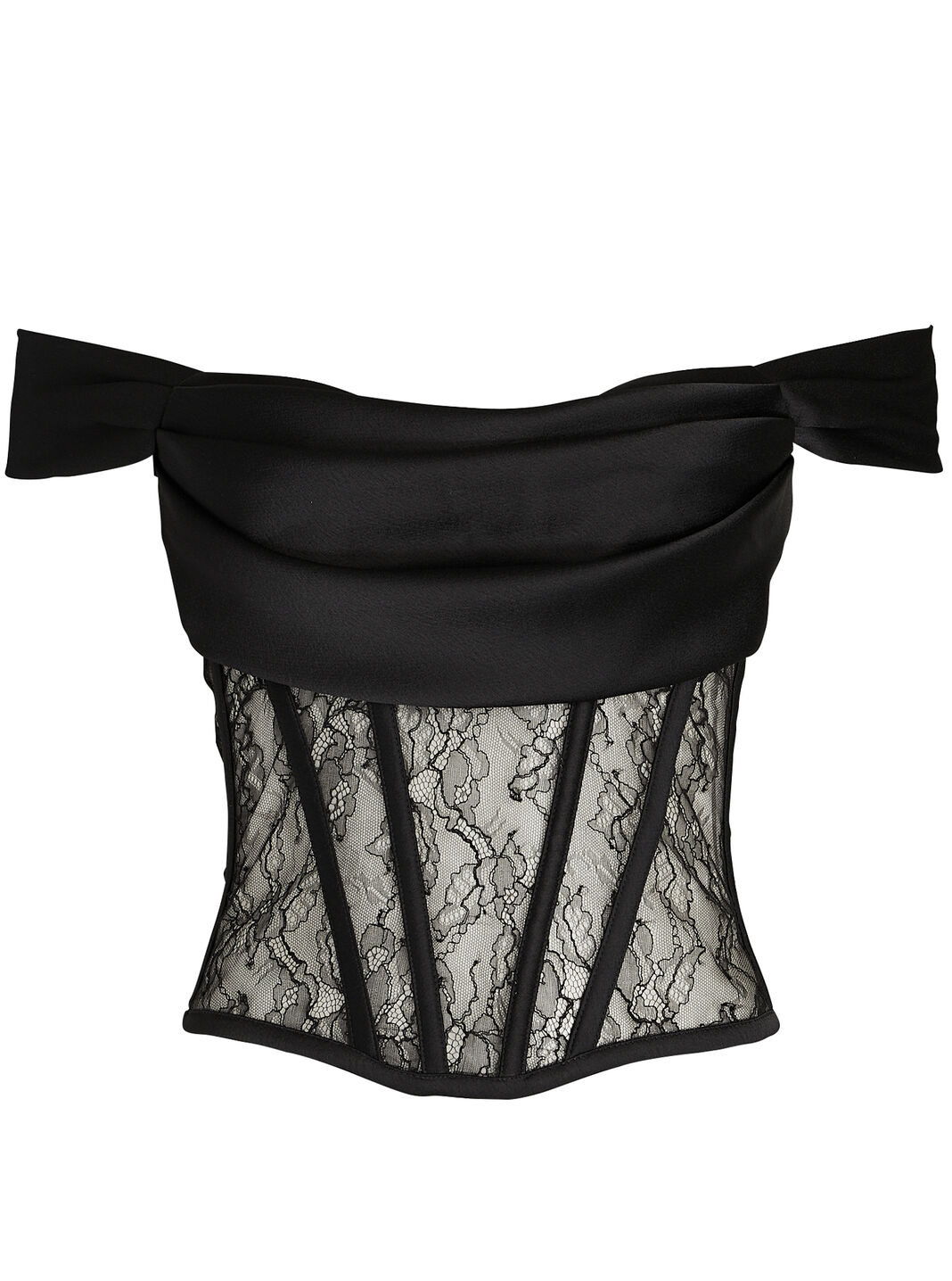 Draped Satin-Lace Bustier Top
