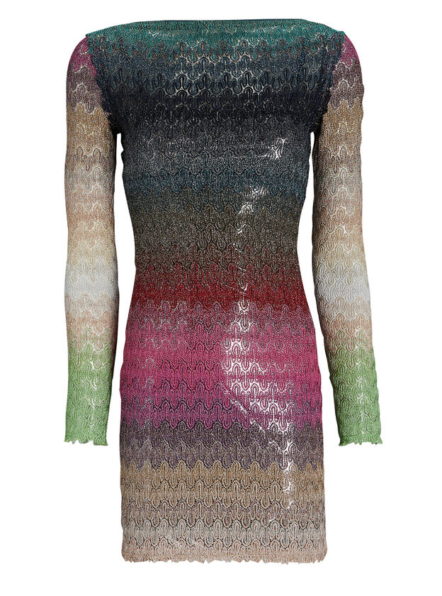 Ombré Metallic Crochet Knit Mini Dress