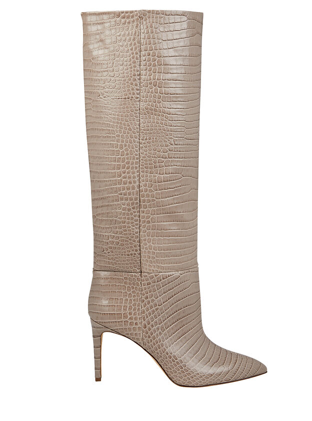 Croc-Embossed Leather Knee Boots