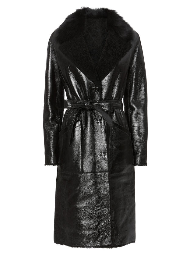 Patent Shearling Black Trench
