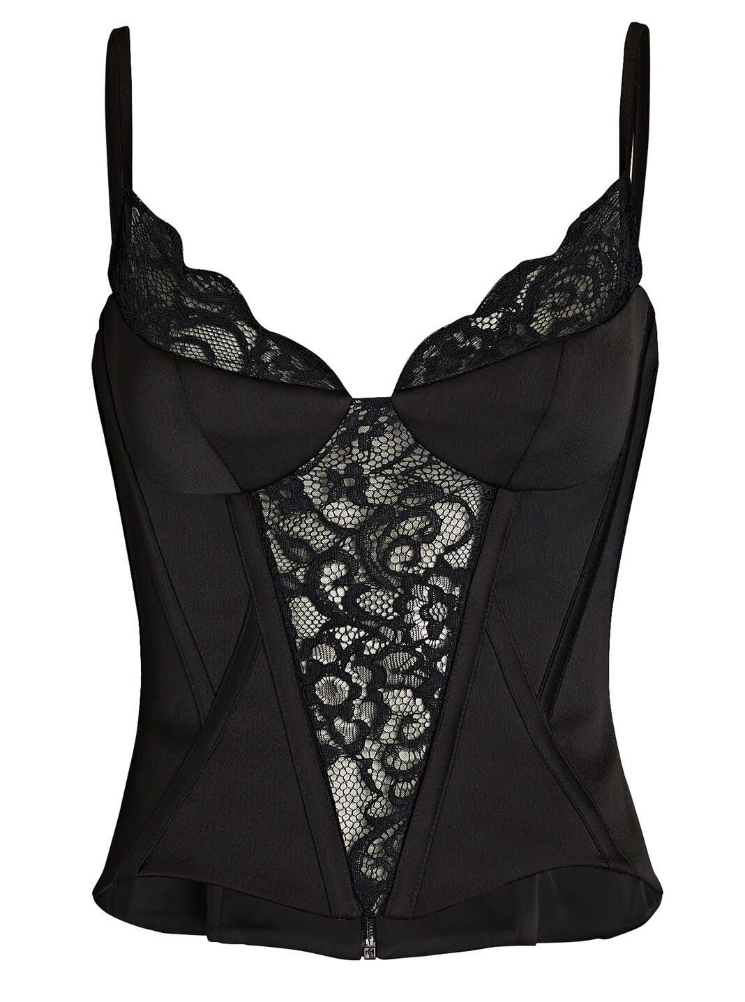 Lace-Paneled Satin-Crepe Bustier Top
