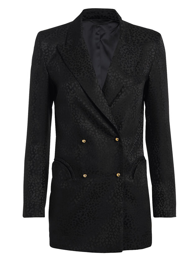 Leopard Jacquard Double-Breasted Blazer