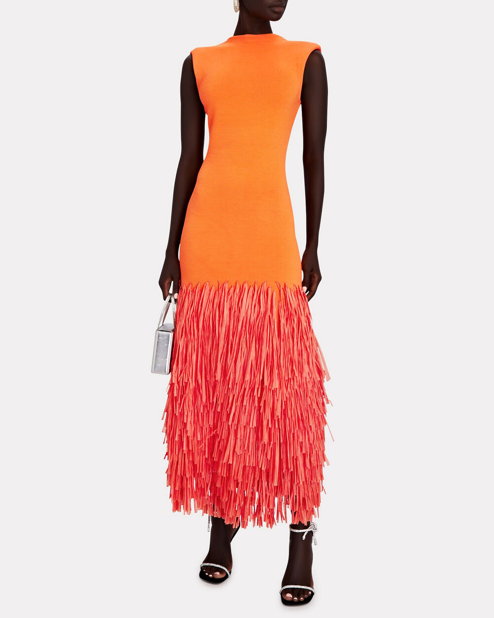 Aje Rushes Fringed Knit Midi Dress In Orange | INTERMIX®