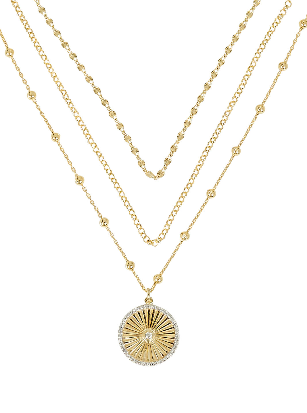 Layered Fluted Disc Pendant Necklace