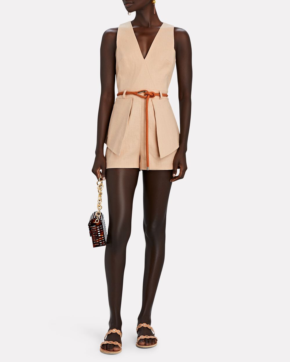Alexis Darby Belted Linen Romper | INTERMIX®