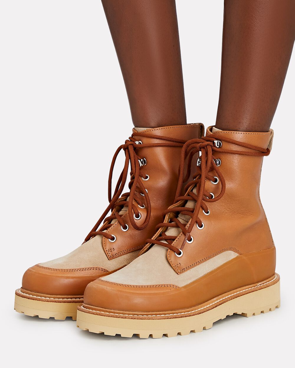 landbouw oppervlakte achtergrond Ulla Johnson Etna Leather Combat Boots in Brown | INTERMIX®