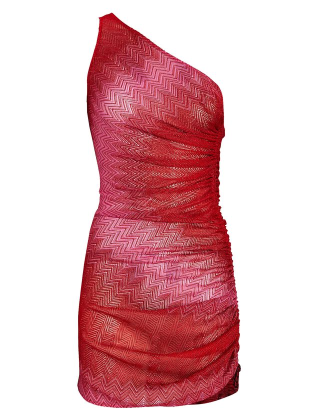 One-Shoulder Metallic Chevron Knit Mini Dress