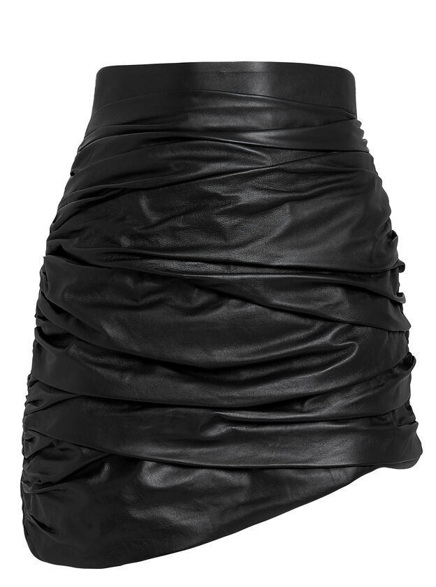Ruched Leather Mini Skirt