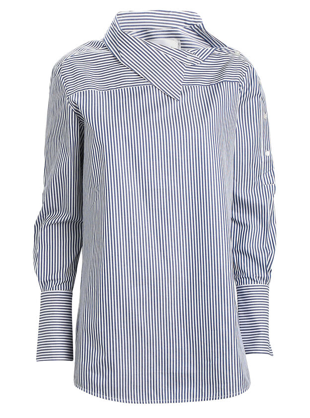One-Shoulder Striped Button Down