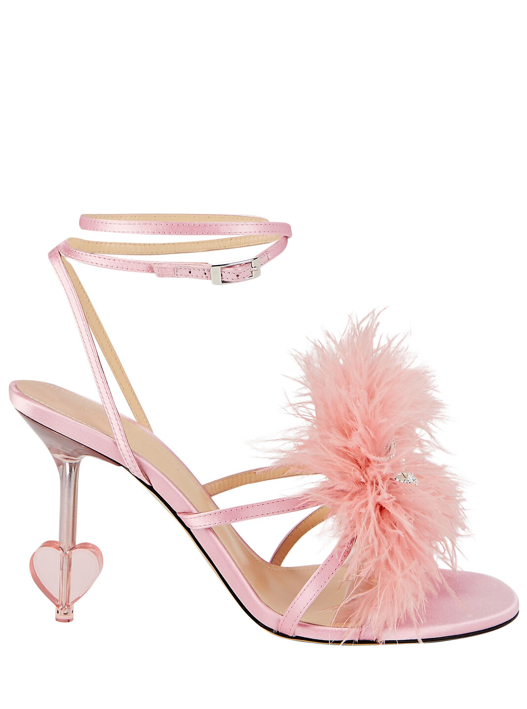 Feather-Trimmed Satin Sandals