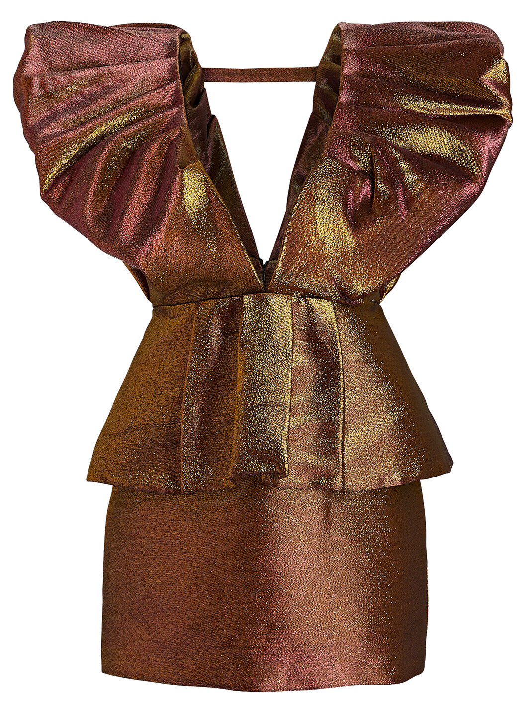 Calin Puff-Sleeve Metallic Mini Dress
