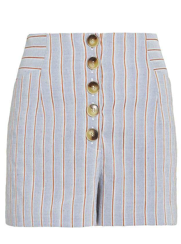 Delany Striped Linen High Waist Shorts