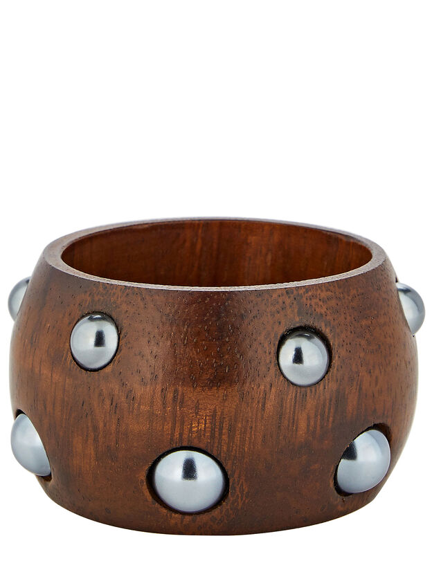 Bead Embellished Wooden Cuff