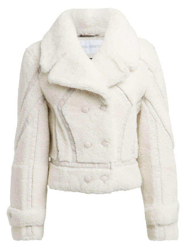 Leather-Trimmed Shearling Peacoat