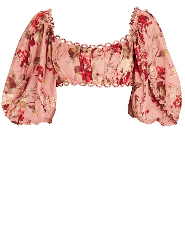 Cassia Floral Puff Sleeve Crop Top