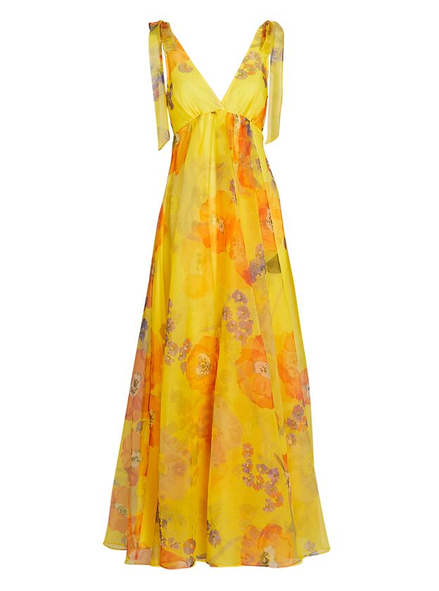 Dandelion Floral Organza Maxi Dress