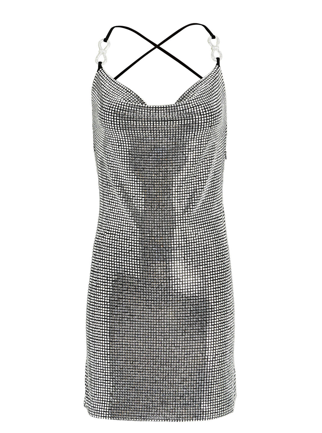 Crystal-Embellished Cowl Neck Mini Dress