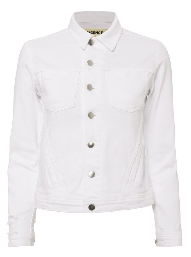 Celine Distressed White Denim Jacket