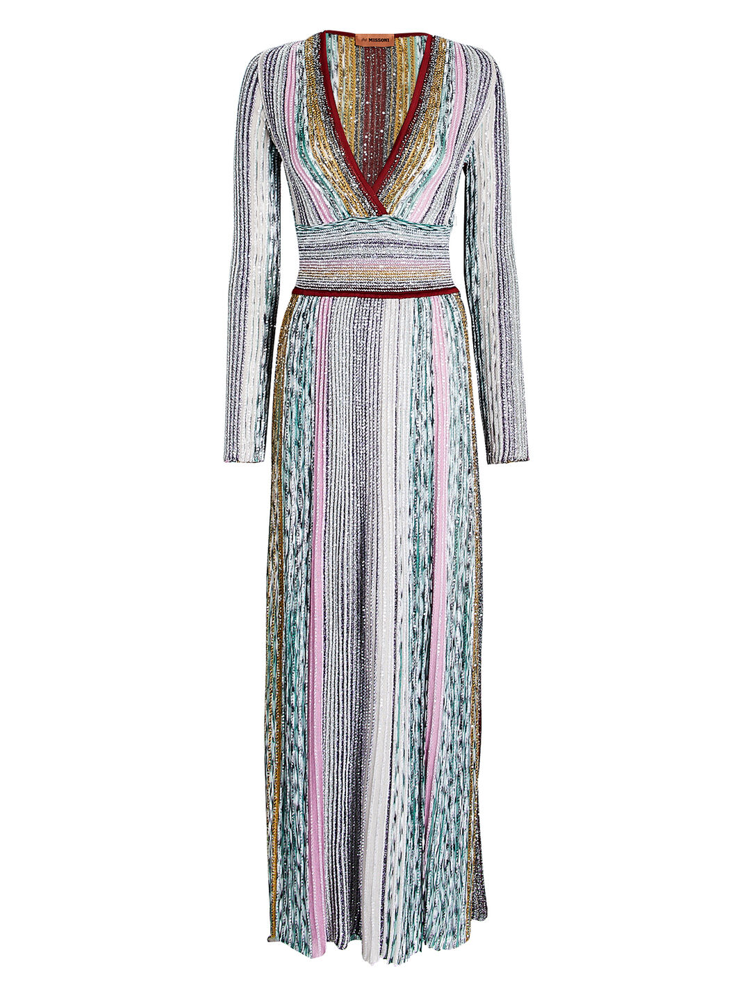 Sequin-Embellished Striped Knit Maxi Dress