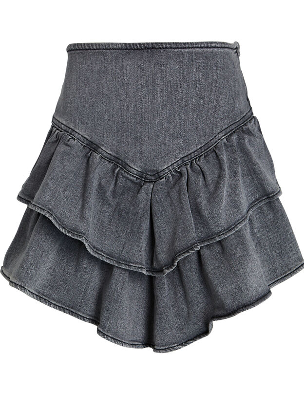 Tiered Ruffle Denim Mini Skirt