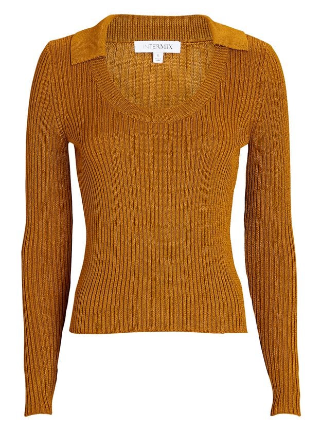 Collared Scoop Neck Knit Top