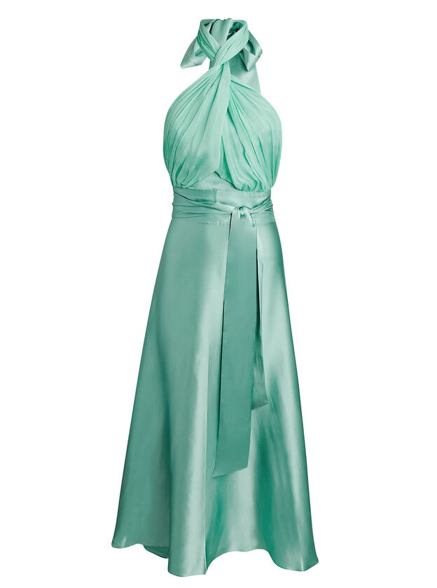 Grecian Silk Wrap Midi Dress