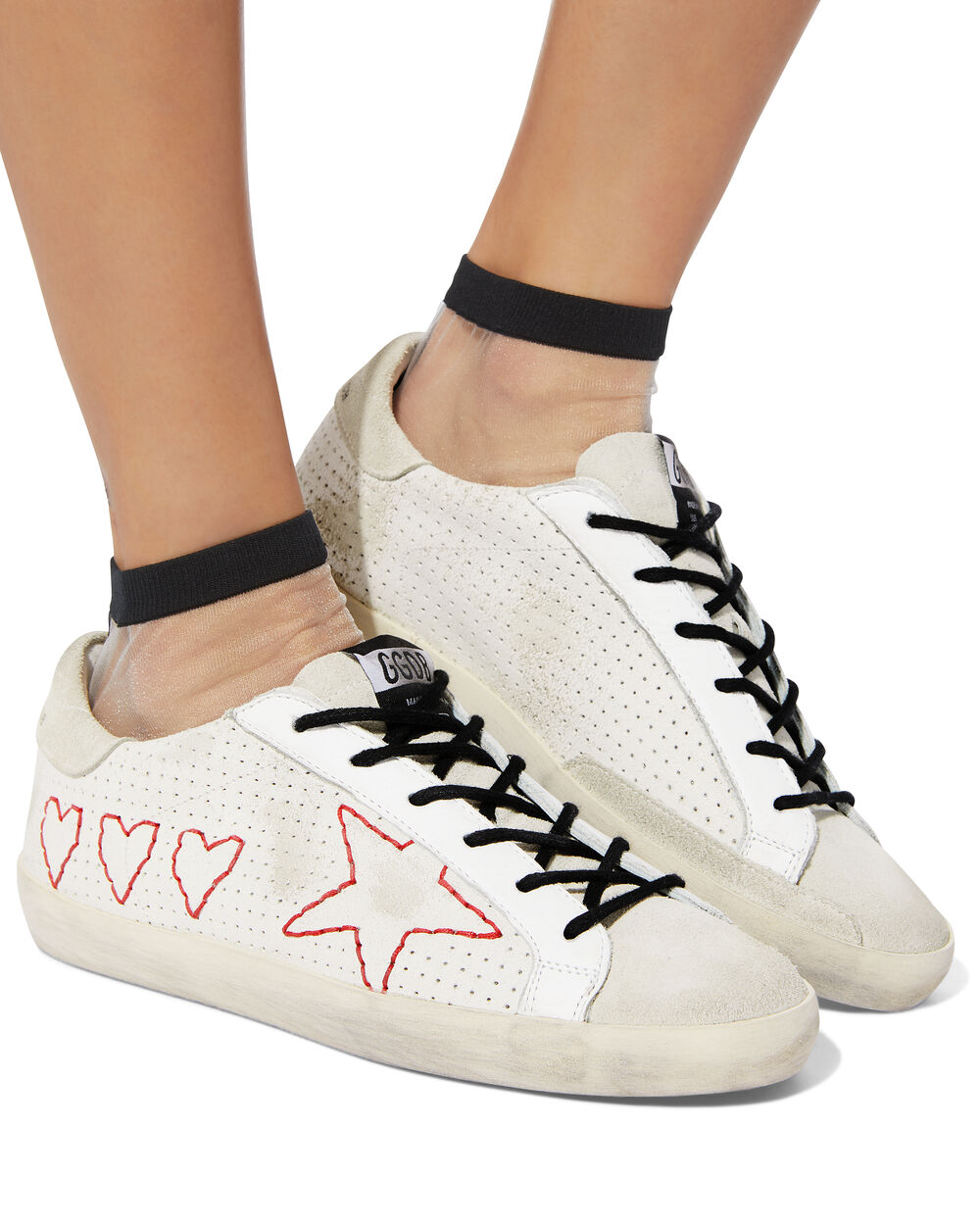 Red Stitched Superstar Whire Sneakers | Golden Goose