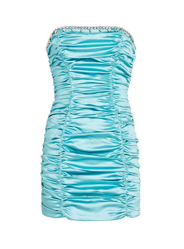 Strapless Crystal-Embellished Ruched Mini Dress