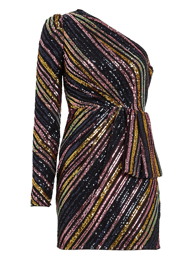 Striped Sequin One-Shoulder Dress